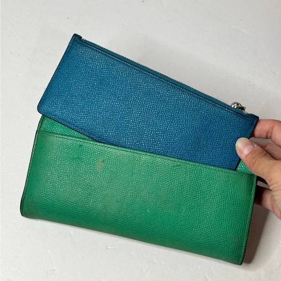 Coach Embossed Textured Leather Slim Envelope Wallet Pouch Green - Picture 4 of 12